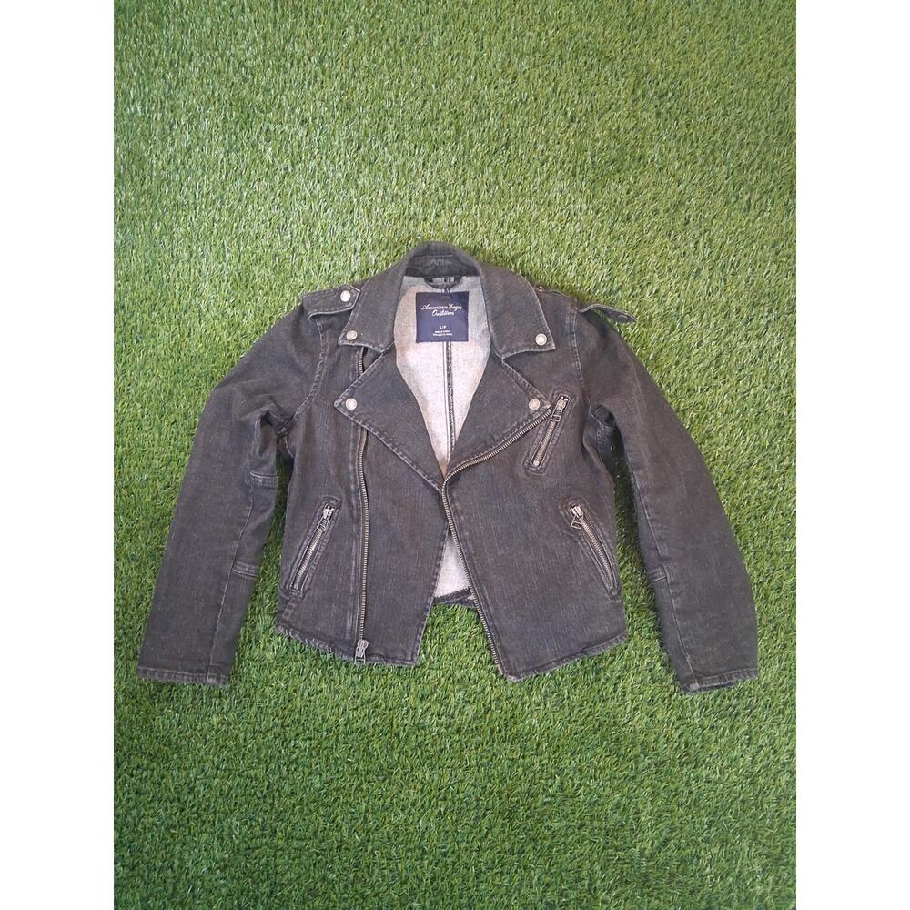 American Eagle Outfitters Women’s Black Jean Moto Style Denim Jacket Size S/P E - Picture 8 of 8
